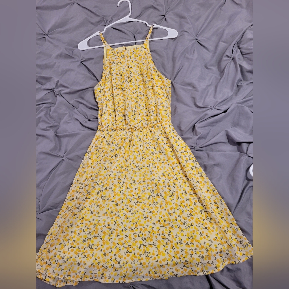 Francesca's yellow floral halter dress
